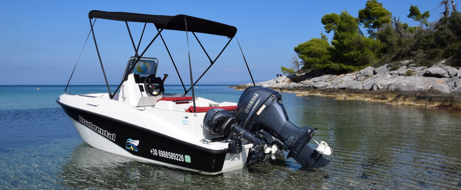 Compass 150cc rental boat, no license needed, Halkidiki